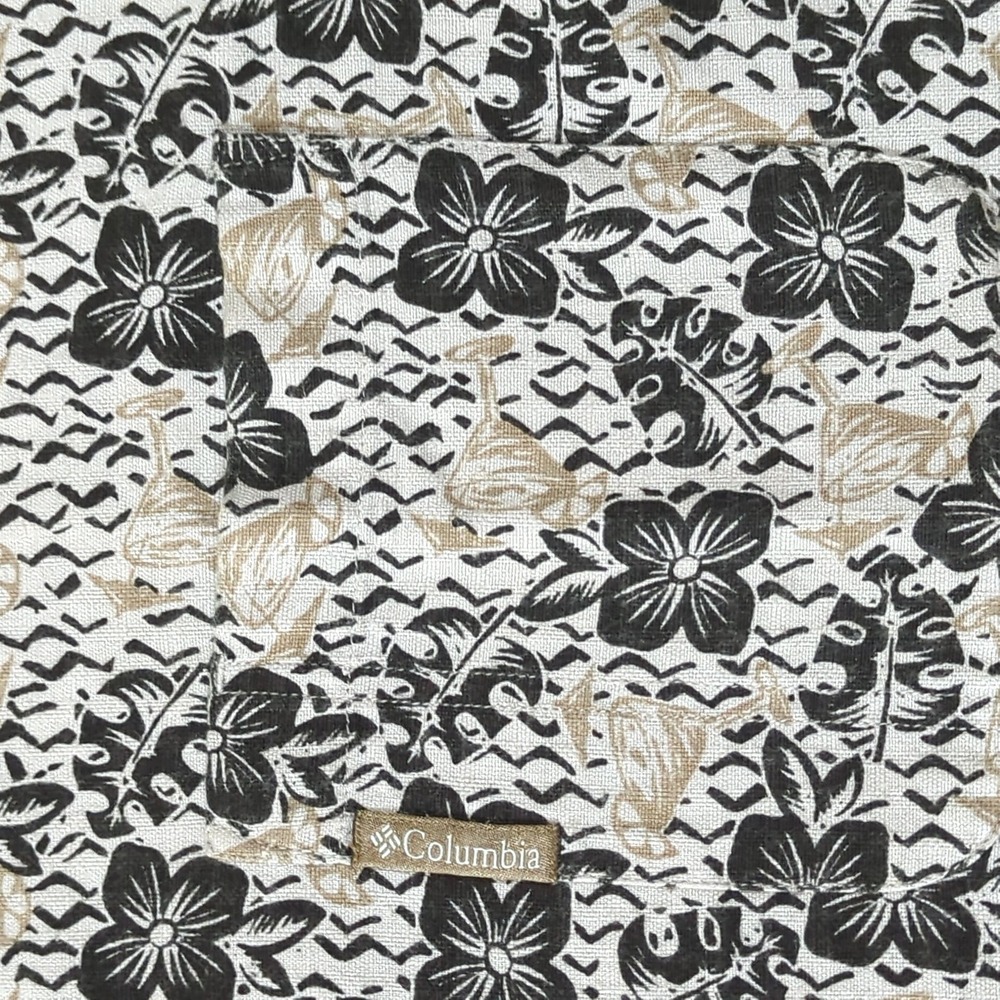 Columbia Mens Tropical Tiki Martini Floral Button Up Shirt Tan Black Medium - Picture 4 of 8